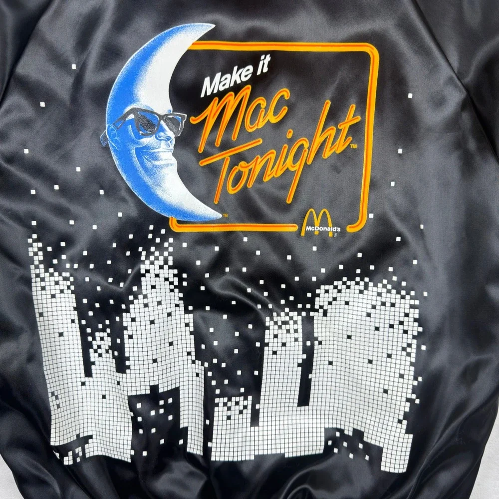 Vintage Pla-Jac McDonalds Mac Tonight Satin Jacket Black Varsity‎ Bomber Small